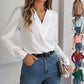 Camicia a maniche lunghe con scollo a V alla moda, elegante, da pendolare, tinta unita, da ufficio, abbigliamento da donna