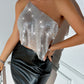 Top con spalline sottili e cuciture in strass, casual, da donna