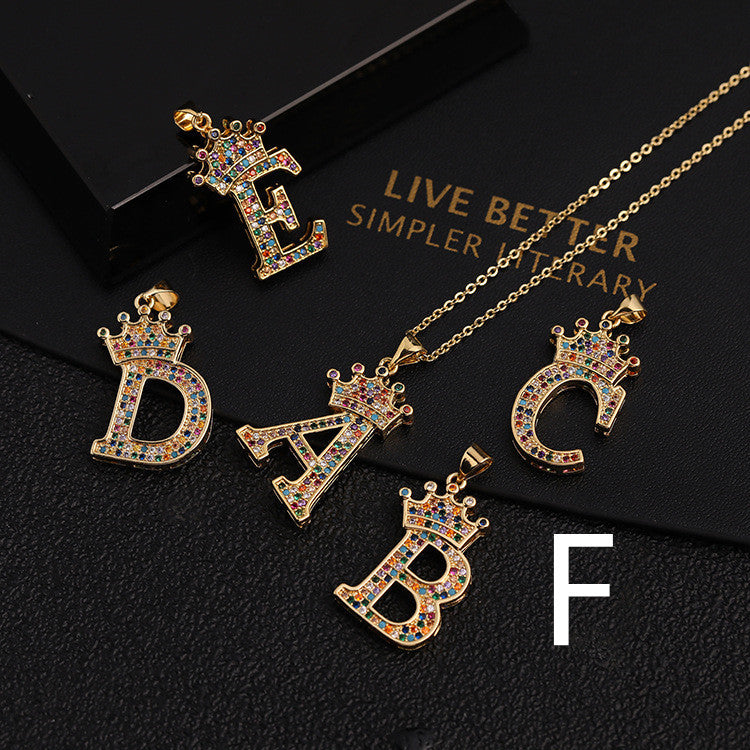 Micro-inlaid Colorful Zircon Hip-hop Personality 26 Letters Pendant Necklace