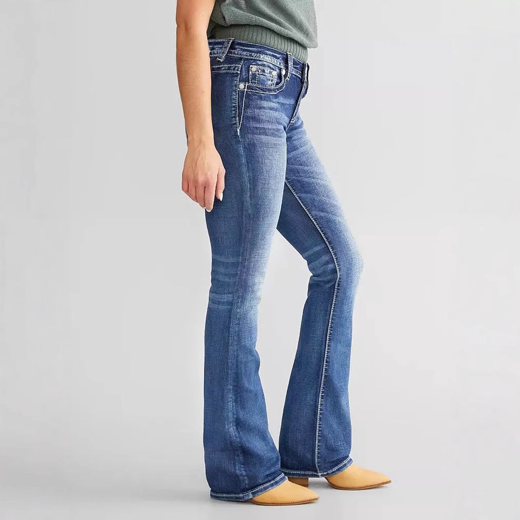 Pantaloni alla caviglia in denim con ricamo da donna alla moda