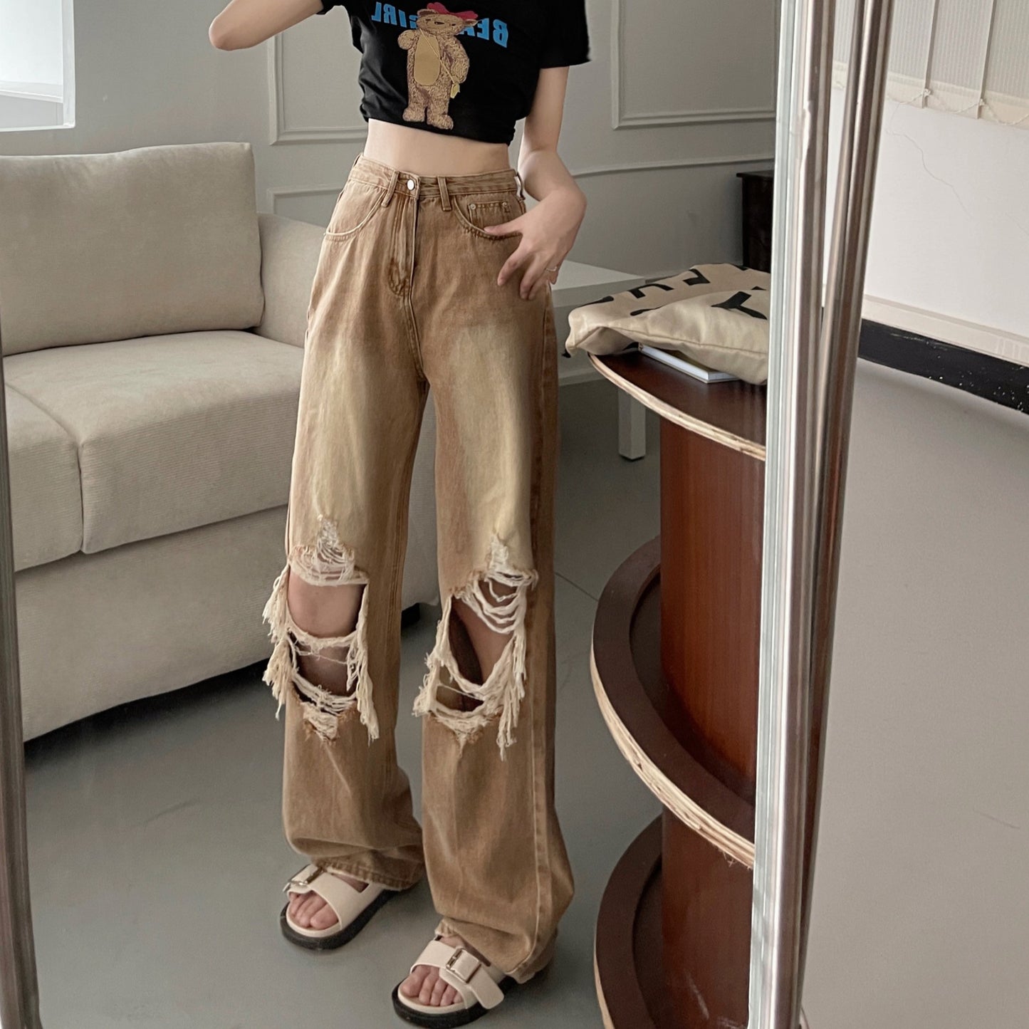 Lässige All-Match-Retro-Hose für Damen mit geradem Bein