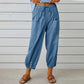 Loose High Waist Button Cotton And Linen Trousers Cropped Pants Wide Leg Women's Pants