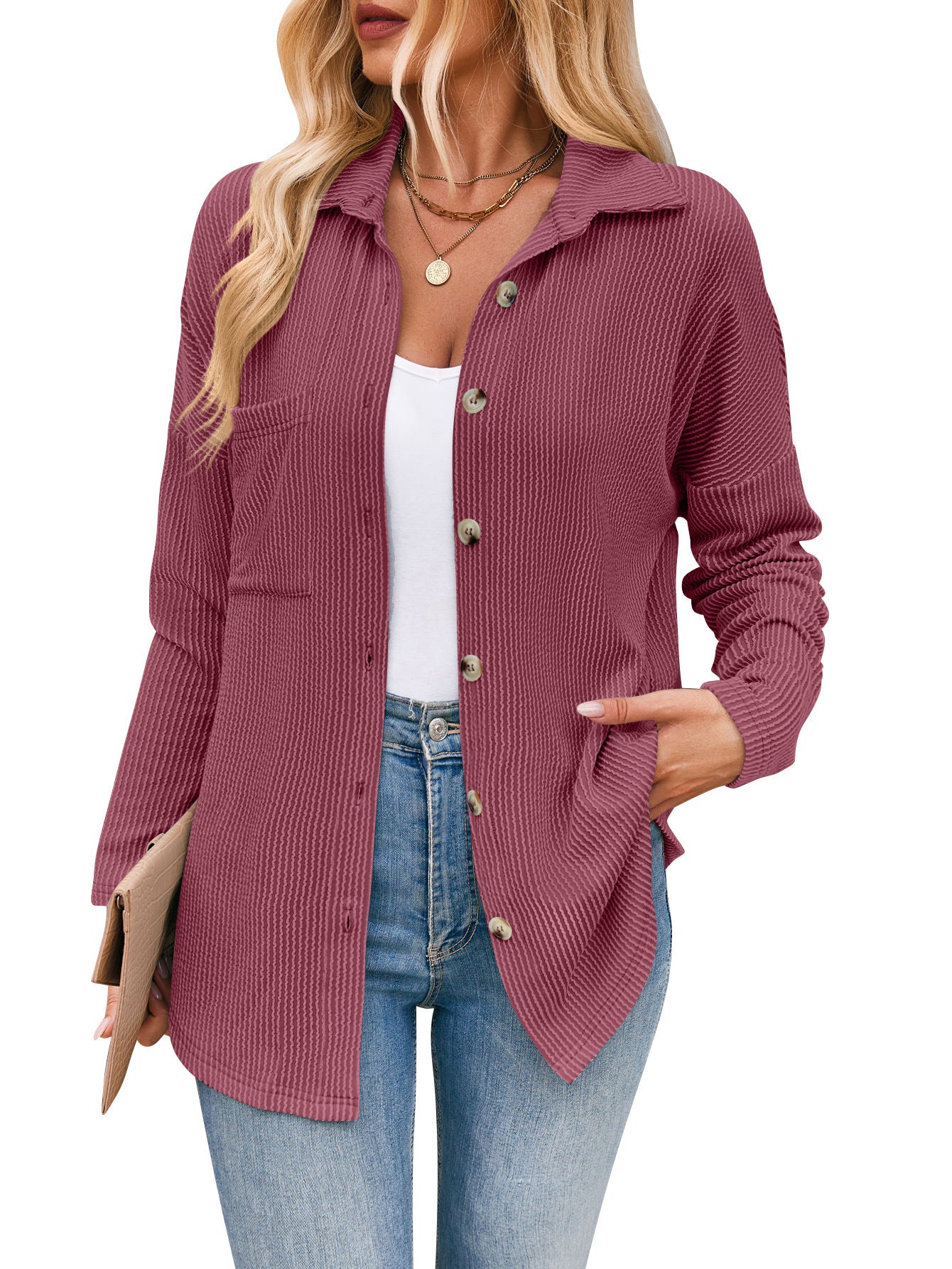 Camicia a maniche lunghe con tasca a contrasto a righe