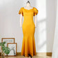 V-neck Short Sleeve Stitching High Waist Plus Size Ruffle Dress Women