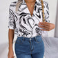 Camicia a maniche corte con stampa tie-dye alla moda, estiva, casual, con risvolto, per abbigliamento da donna