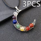 Collana con pentagramma a forma di luna e sette chakra in pietra di cristallo