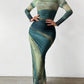 Tie-dyed Long Sleeve Slim Fit Hot Girl Long Dress Women