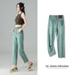 Jeans dritti ricamati cropped verde menta da donna