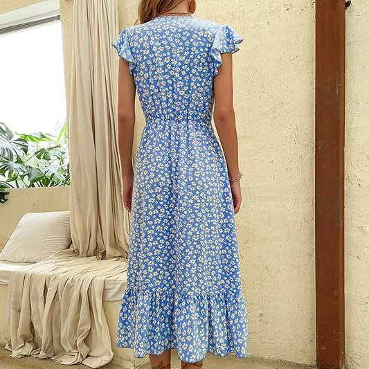 Damenmode Unregelmäßiger Druck Kleid Mittlere Länge