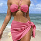3pcs Solid Color Stripe Swimsuit Sexy Summer Beach Bikini Set Womens Clothing