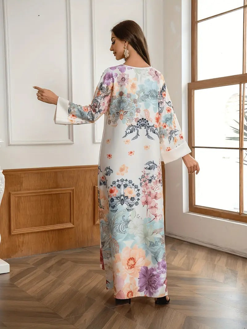 Elegantes langes Kaftankleid mit Blumendruck