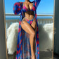 Split Long Sleeve Ins Blouse Banded Bikini