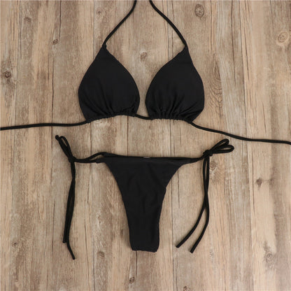 2 stücke Neckholder Lace-up Bikini Frauen Sommer Einfarbig Sexy Split Strap Einstellbare Badeanzug Anzug