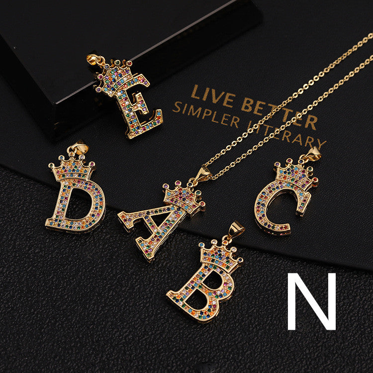 Micro-inlaid Colorful Zircon Hip-hop Personality 26 Letters Pendant Necklace