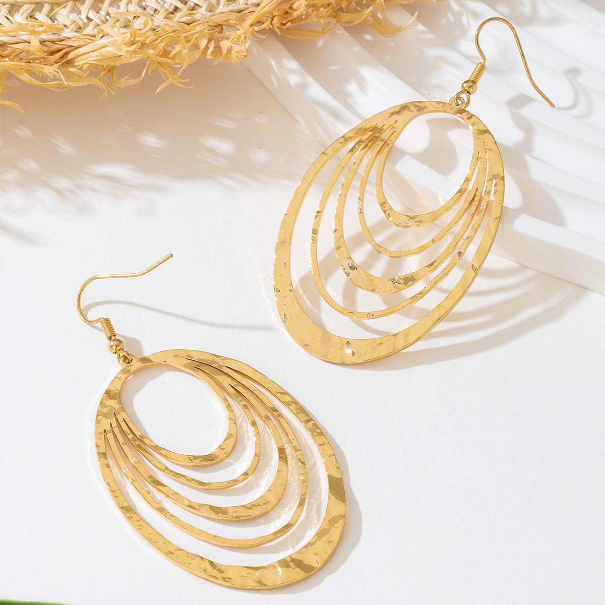 European And American Fashion Elegant 3 Layer Hollow Oval Shaped Big Gold-color