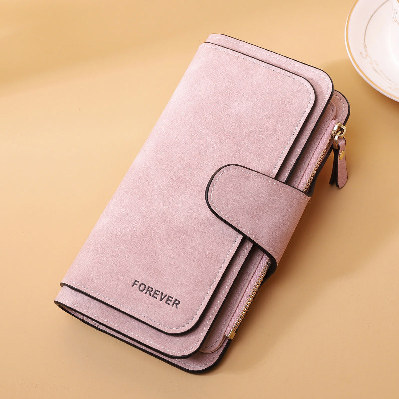 Women's Long Wallet Trifold Matte Leather Clutch