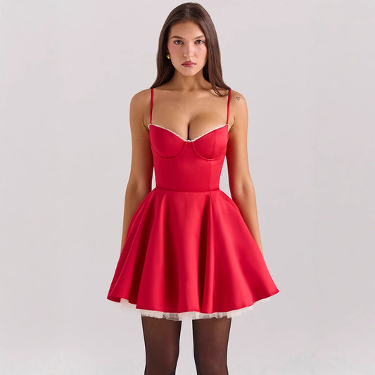 Damen Sling Slim Fit rückenfreies Prinzessinnen-Pettiskirt-Kleid
