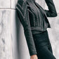 Women Slim PU Leather Jacket Rivet Zipper