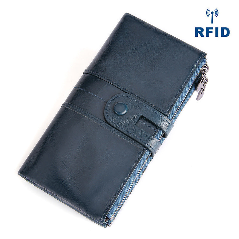 Portafoglio lungo da donna in pelle retrò con RFID