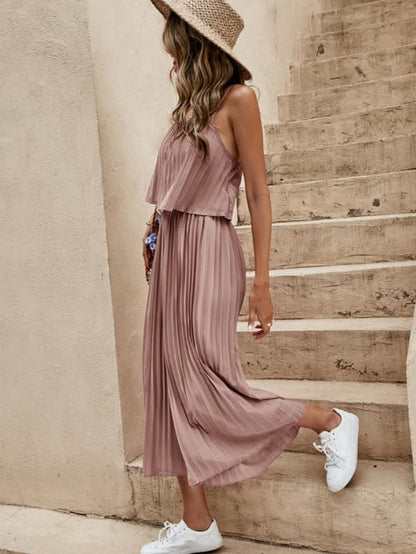 One-Piece Outfit Beach Style Striped Wide Leg Trousers Casual Suit