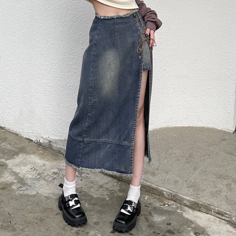 Gonna in denim con cintura alla moda da strada da donna