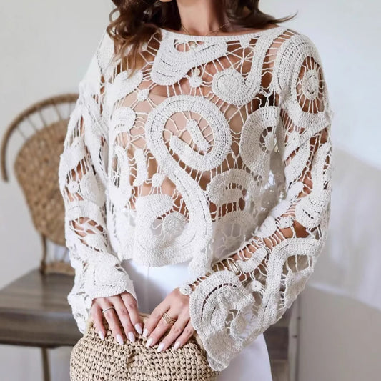 Women's Clothes Flared Sleeves Knitted Short Top Long Sleeve