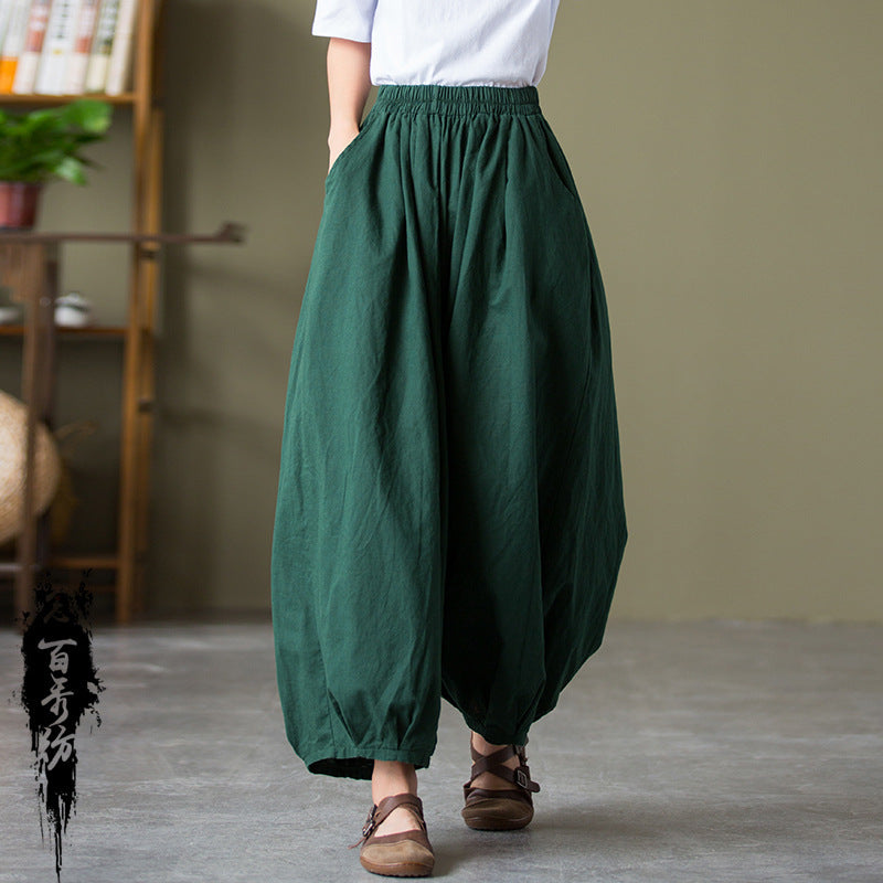 Bloomers in lino lavato sabbia da donna in cotone e lino