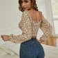 Women Small Floral Shirt Women Retro Square Collar Blouse One Word Collar Shirt Women