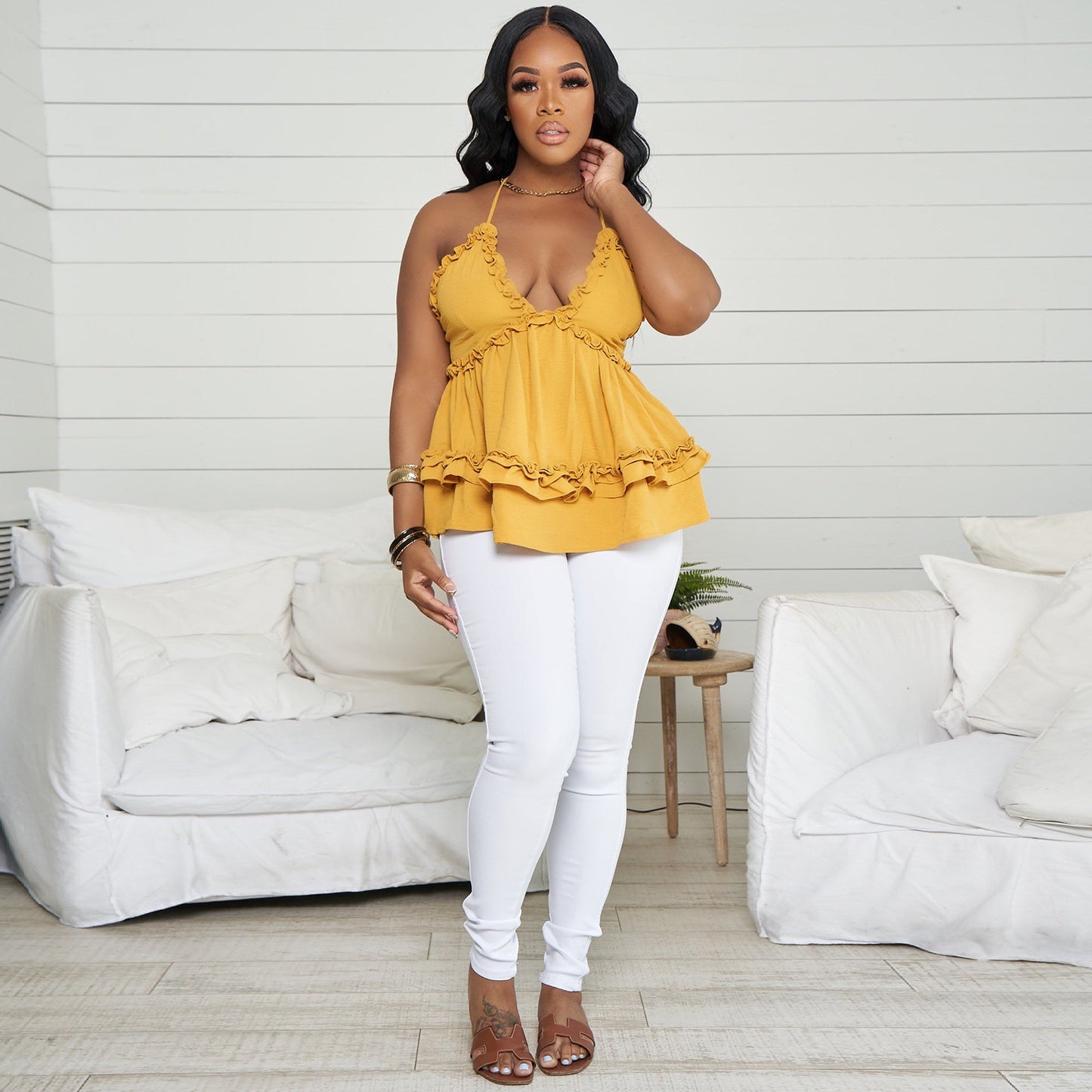 Casual Sexy Solid Color And V-neck Sling Top