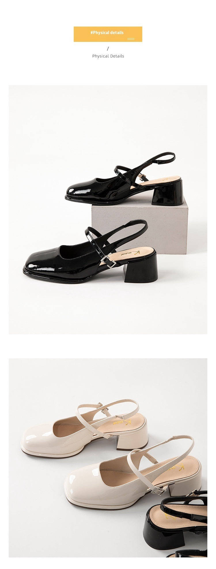 Sandali con punta quadrata, tacco alto e moda retrò