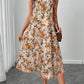 Abito midi casual elegante con stampa floreale retrò, senza maniche, scollo tondo e orlo svasato