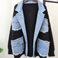 Denim Stitching Sweater Coat For Women