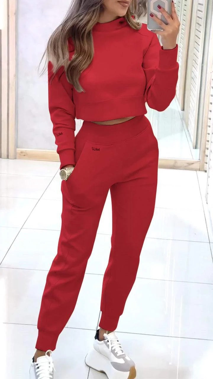 Top And Slim Trousers With Pockets Solid Outfits Women's Clothing