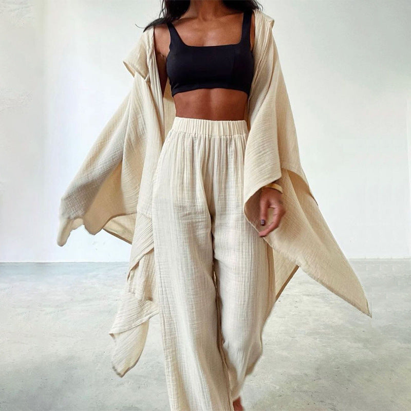 Autumn Women's Long-sleeved Irregular Cotton And Linen Home Wear Two-piece Suit