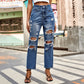 All-match Washing Water Ripped Straight Denim Ankle-length Pants