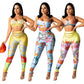 Pantaloni stampati alla moda sexy, completo casual a due pezzi