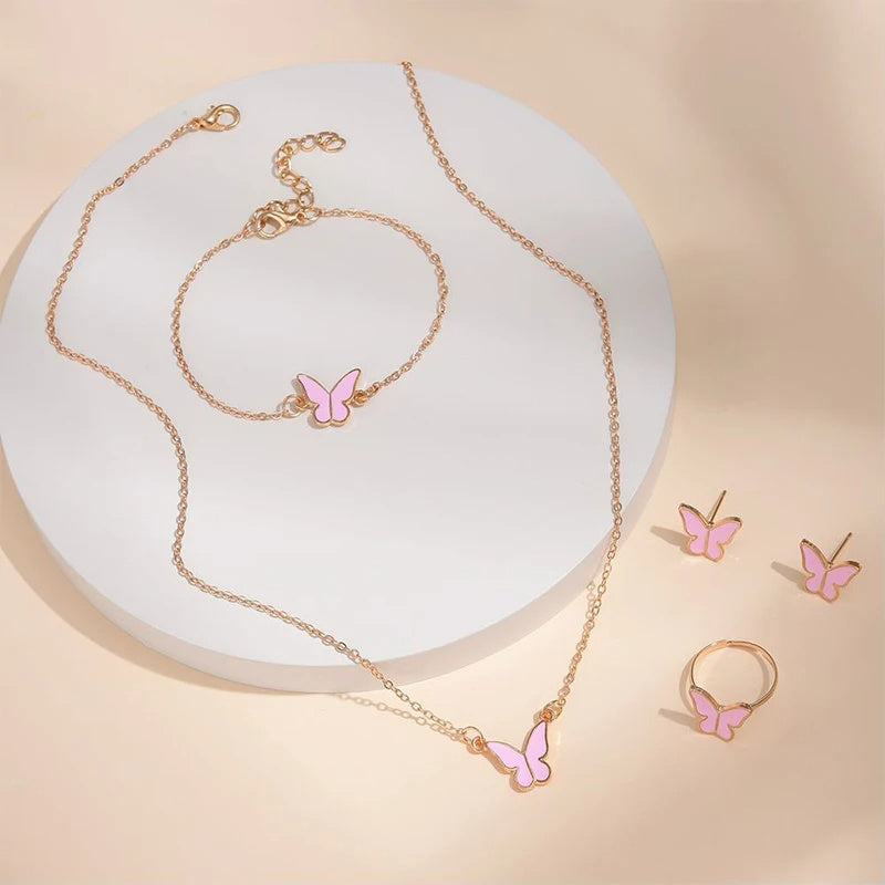 5 pezzi moda farfalla pendenti collana orecchini anello bracciale set per le donne set di gioielli da sposa matrimonio gioielli regalo