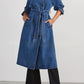 Damen Windbreaker Denim Baumwolle Doppeltasche Lang