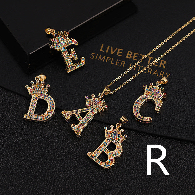 Micro-inlaid Colorful Zircon Hip-hop Personality 26 Letters Pendant Necklace