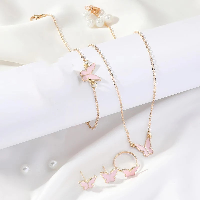 5 pezzi moda farfalla pendenti collana orecchini anello bracciale set per le donne set di gioielli da sposa matrimonio gioielli regalo