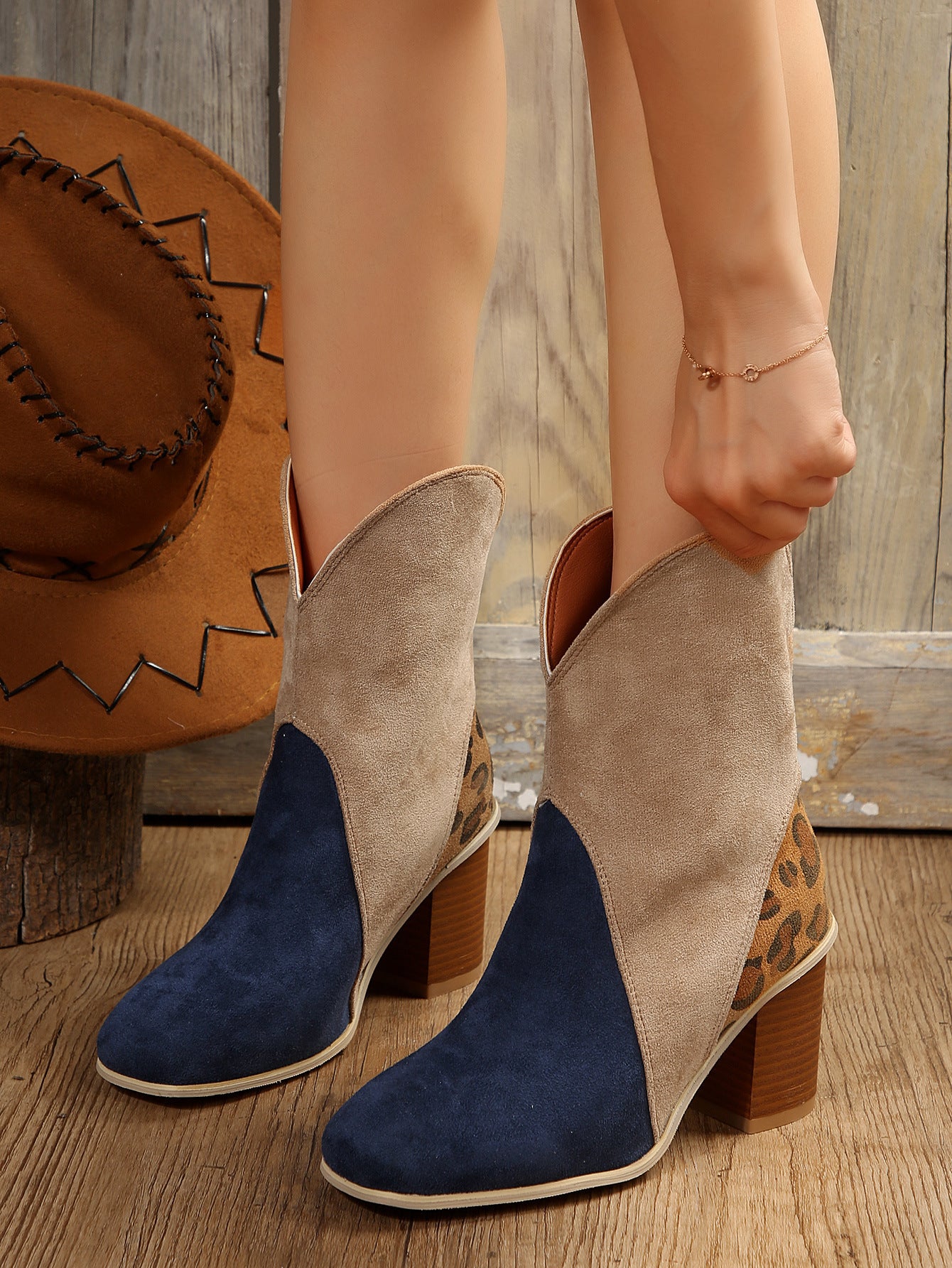 Absatzstiefeletten mit halbhohem Absatz für Damen Herbst- und Winterschuhe