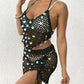 Women's Vacation Beach Suit Sequin Stitching Bikini Two-piece Set Blouse