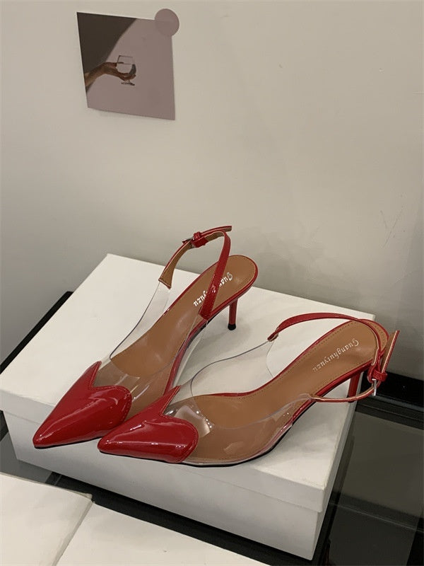 Damen Spitzschuh Transparent High Heels Schnalle