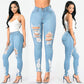 Jeans da donna, pantaloni da donna con elastico strappato