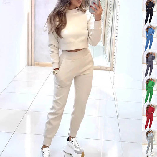 Top And Slim Trousers With Pockets Solid Outfits Women's Clothing
