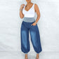 Sommer Dünne Lose Weite Bein Hosen Harem Hosen Elastische Taille Denim Hosen Frauen