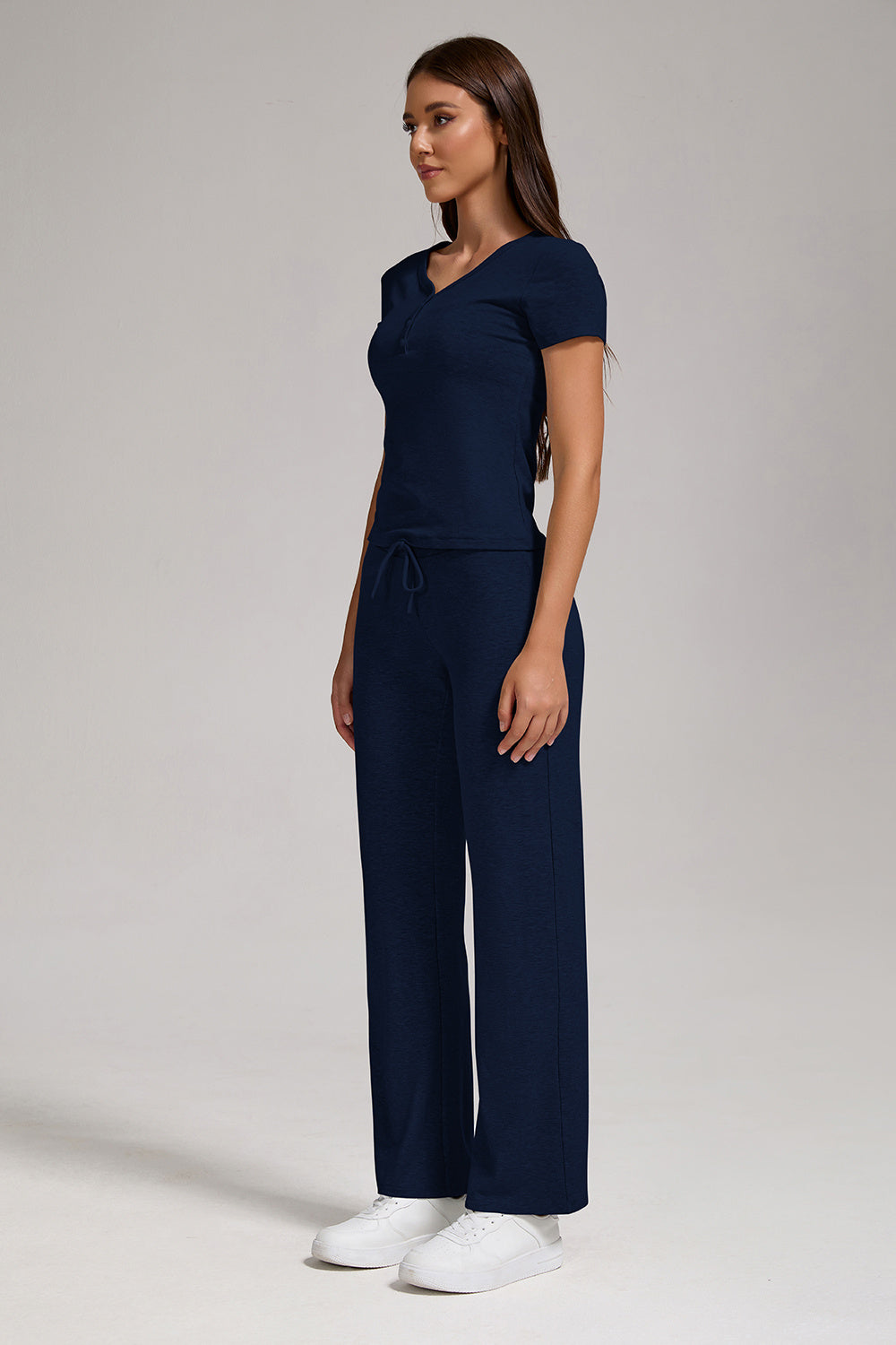 Women's Casual Sports Two-piece Set With V-neck Button