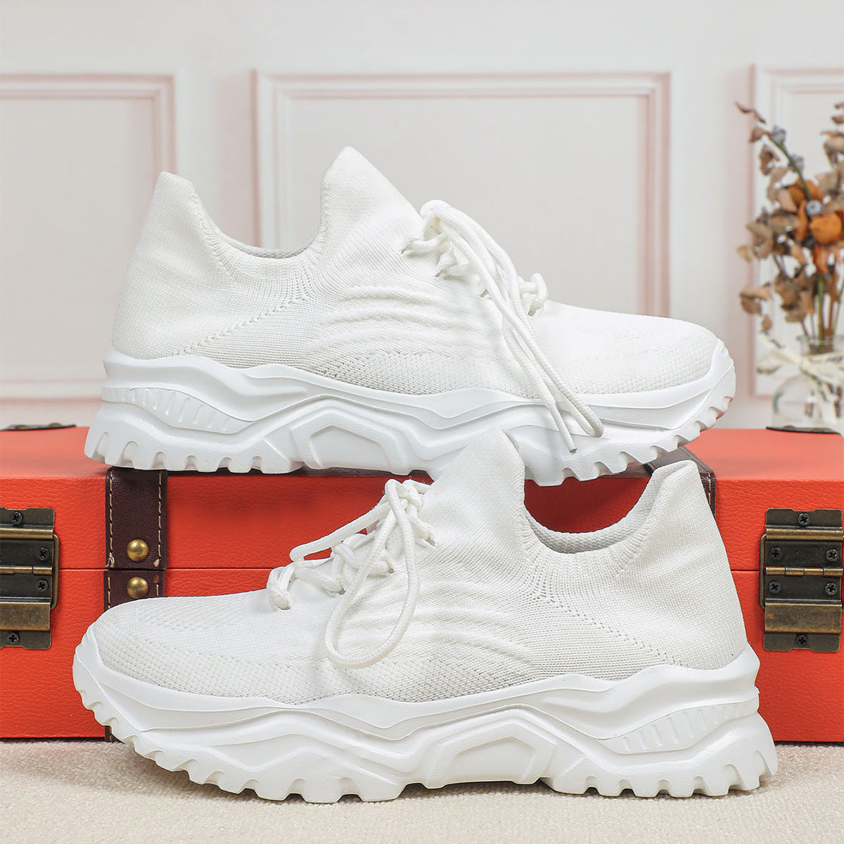 Scarpe sportive da donna in Flyknit traspirante e alla moda, taglie forti, per primavera e autunno