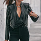 Women Slim PU Leather Jacket Rivet Zipper