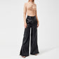 Fashion PU Trousers Metal Zipper Pocket Long Pants